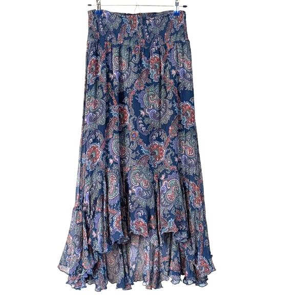 Dresses & Skirts - Anthropologie Vanessa Virginia 100% Silk Paisley High Low Ruffle Skirt 4